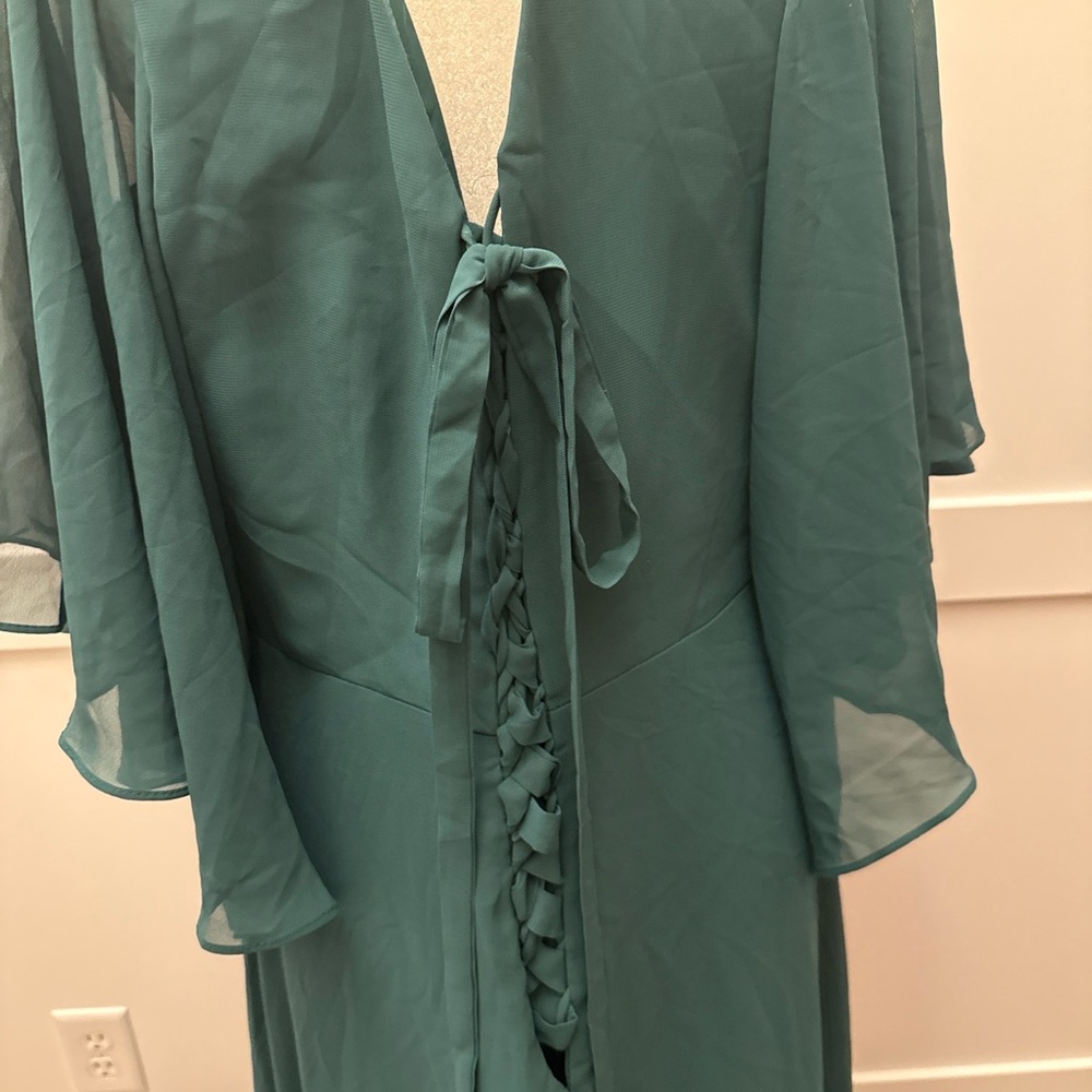 Chic Teal Maxi Dress with Elegant Draping - Picture 6 of 8
